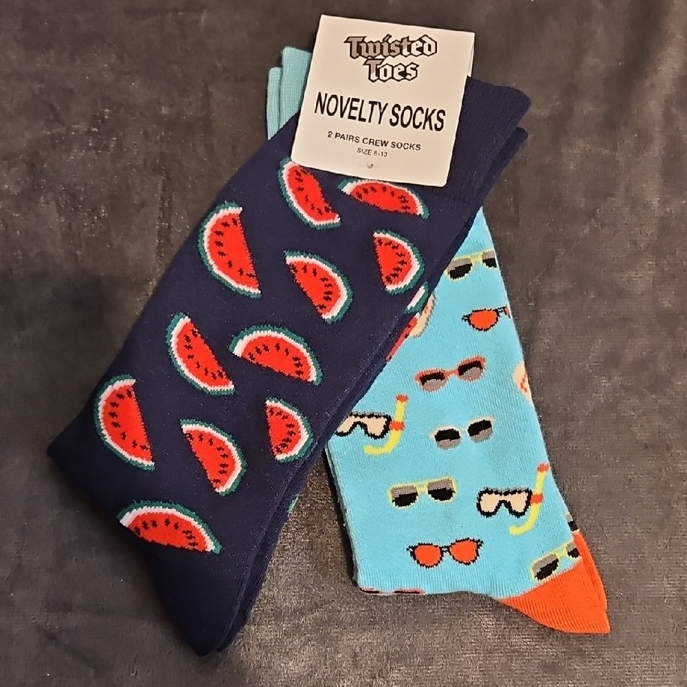 Twisted Toes Novelty Socks Sz. 8-13 Watermelon Sunglasses Snorkle Casual Crew